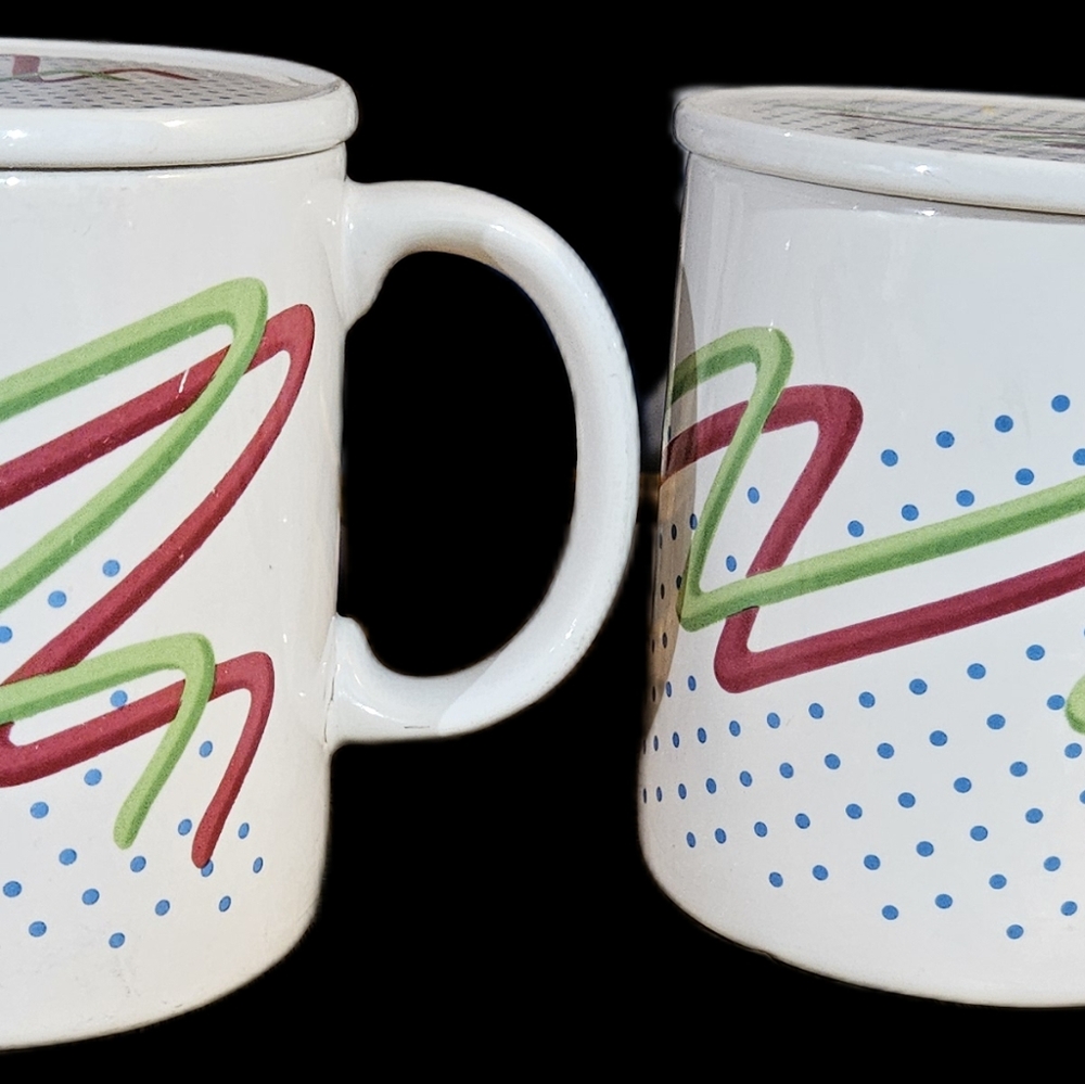 Vintage FTD Especially For You Coffee Mug with Lid Polka Dot Red Green Scribble